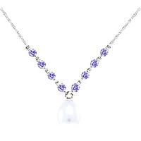 Pearl and Tanzanite by the Yard Pendant Necklace 5.0ctw in 9ct White Gold