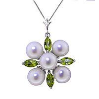 Pearl and Peridot Pendant Necklace 6.3ctw in 9ct White Gold