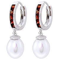 Pearl and Garnet Huggie Earrings 9.3ctw in 9ct White Gold