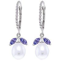 Pearl and Tanzanite Snowdrop Twist Earrings 9.0ctw in 9ct White Gold