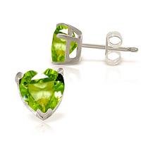 Peridot Heart Stud Earrings 3.25ctw in 9ct White Gold