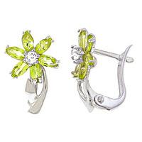 Peridot and Diamond Flower Petal Stud Earrings 1.0ctw in 9ct White Gold