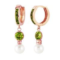 Peridot and Pearl Huggie Earrings 4.3ctw in 9ct Rose Gold