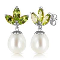 pearl and peridot petal drop earrings 95ctw in 9ct white gold