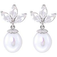 pearl and white topaz petal drop earrings 95ctw in 9ct white gold