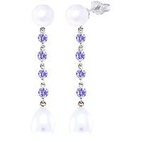 Pearl and Tanzanite by the Yard Drop Earrings 11.0ctw in 9ct White Gold