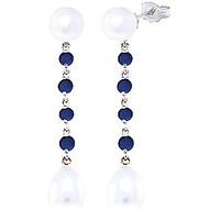 Pearl and Sapphire by the Yard Drop Earrings 11.0ctw in 9ct White Gold