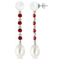 Pearl and Ruby by the Yard Drop Earrings 11.0ctw in 9ct White Gold