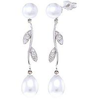 Pearl and Diamond Vine Branch Drop Earrings 10.0ctw in 9ct White Gold