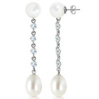 Pearl and Aquamarine by the Yard Drop Earrings 11.0ctw in 9ct White Gold