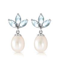 pearl and aquamarine petal drop earrings 95ctw in 9ct white gold