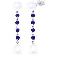 Pearl and Amethyst by the Yard Drop Earrings 11.0ctw in 9ct White Gold