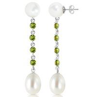 Pearl and Peridot by the Yard Drop Earrings 11.0ctw in 9ct White Gold