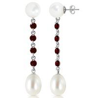 Pearl and Garnet by the Yard Drop Earrings 11.0ctw in 9ct White Gold