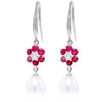 pearl diamond and ruby daisy chain drop earrings 895ctw in 9ct white g ...