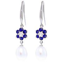 Pearl, Diamond and Sapphire Daisy Chain Drop Earrings 8.95ctw in 9ct White Gold