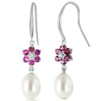 pearl diamond and amethyst daisy chain drop earrings 895ctw in 9ct whi ...