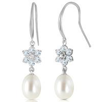 pearl diamond and aquamarine daisy chain drop earrings 895ctw in 9ct w ...