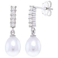 Pearl and Diamond Stem Droplet Earrings 8.0ctw in 9ct White Gold