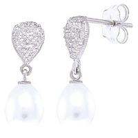 pearl and diamond droplet earrings 80ctw in 9ct white gold