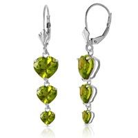 Peridot Triple Heart Drop Earrings 6.0ctw in 9ct White Gold