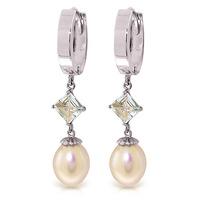 pearl and aquamarine droplet huggie earrings 95ctw in 9ct white gold