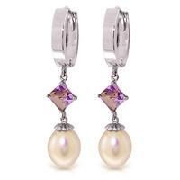 Pearl and Amethyst Droplet Huggie Earrings 9.5ctw in 9ct White Gold