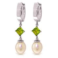 Pearl and Peridot Droplet Huggie Earrings 9.5ctw in 9ct White Gold