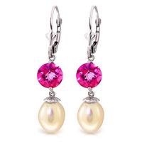 pearl and pink topaz droplet earrings 111ctw in 9ct white gold