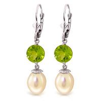 pearl and peridot droplet earrings 111ctw in 9ct white gold