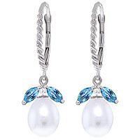 Pearl and Blue Topaz Snowdrop Twist Earrings 9.0ctw in 9ct White Gold