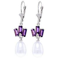 pearl and amethyst ternary drop earrings 935ctw in 9ct white gold