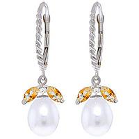 Pearl and Citrine Snowdrop Twist Earrings 9.0ctw in 9ct White Gold