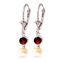 pearl and garnet drop earrings 27ctw in 9ct white gold