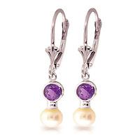 Pearl and Amethyst Drop Earrings 2.7ctw in 9ct White Gold