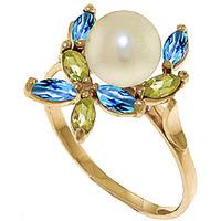 Pearl, Peridot and Blue Topaz Ivy Ring 2.63ctw in 9ct Gold