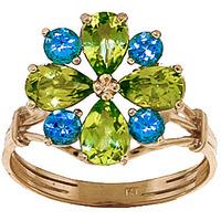 Peridot and Blue Topaz Sunflower Cluster Ring 2.43ctw in 9ct Gold