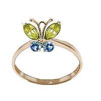 Peridot and Blue Topaz Butterfly Ring 0.6ctw in 9ct Gold