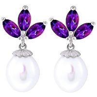 pearl and amethyst petal drop earrings 95ctw in 9ct white gold