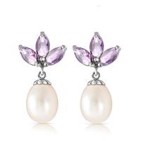 Pearl and Tanzanite Petal Drop Earrings 9.5ctw in 9ct White Gold