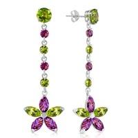 Peridot and Amethyst Daisy Chain Drop Earrings 4.8ctw in 9ct White Gold