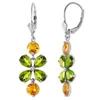 Peridot and Citrine Blossom Drop Earrings 5.32ctw in 9ct White Gold