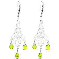 Peridot Trilogy Briolette Drop Earrings 4.5ctw in 9ct White Gold