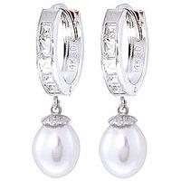 Pearl and White Topaz Huggie Earrings 9.3ctw in 9ct White Gold