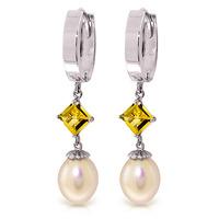 Pearl and Citrine Droplet Huggie Earrings 9.5ctw in 9ct White Gold