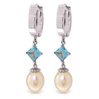 Pearl and Blue Topaz Droplet Huggie Earrings 9.5ctw in 9ct White Gold