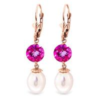 Pearl and Pink Topaz Droplet Earrings 11.1ctw in 9ct Rose Gold