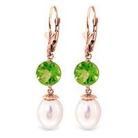 pearl and peridot droplet earrings 111ctw in 9ct rose gold