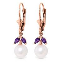 Pearl and Amethyst Dewdrop Earrings 4.4ctw in 9ct Rose Gold