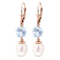 pearl and aquamarine droplet earrings 111ctw in 9ct rose gold